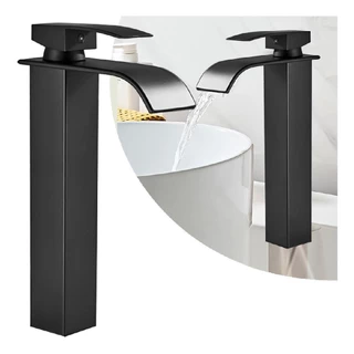 Torneira Banheiro Cascata Bica Alta Monocomando Quadrada Preto
