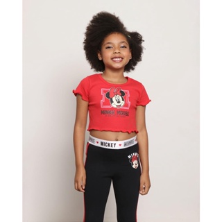 Blusa Infantil Manga Curta Disney Canelada Estampa Minnie Vermelha