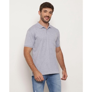 Polo Masculina Básica Manga Curta Mescla Cinza