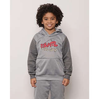 Blusão Infantil Helanca Bolso Canguru Com Estampa Skate Cinza