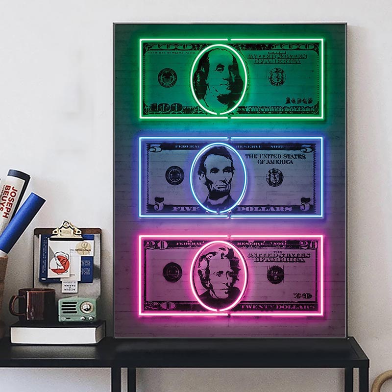 Tela Neon Money Pinturas Arte Em Dólar Sinal Imprimir Cartaz Pop Street Fotos Decorativas Home Office Murais Sem Moldura 634213