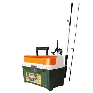 Kit de Pesca com Vara 1.5m + Molinet 142M.2 + Maleta Verde para Pesca com Compartimentos Ajustáveis