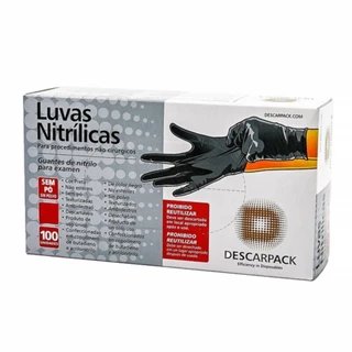 Luva Nitrílica Preta Descarpack com 100 unidades