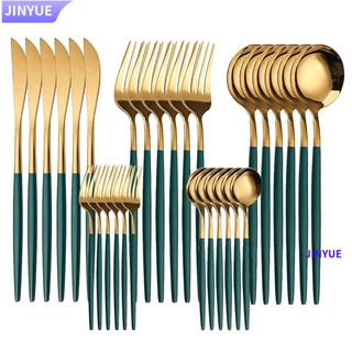 JINYUE 30 Unid . Conjunto De Talheres De Aço Inoxidável Faca De Bife Garfo De Café Colher De Cozinha Domésticos SGZA