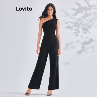 Lovito Macacão Básico Assimétrico para Mulheres LBE03094 (Preto)