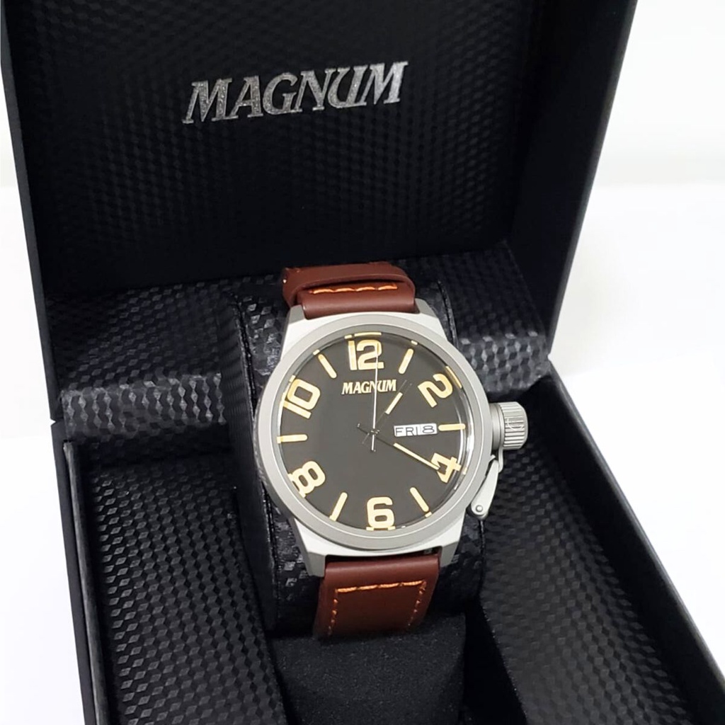 Relogio Magnum Masculino Dourado Visor Verde Calendario Ma32934g + Carteira  no Shoptime