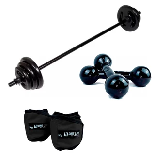 Kit Barra +10 Kg De Anilhas + Caneleira 3 Kg + Halter 3kg