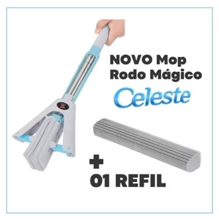 NOVO Mop Rodo Magico Fácil Original Limpeza Geral Plus Lava E Seca +1REFIL CELESTE