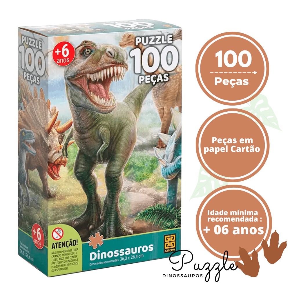 Quebra-Cabeça 200 Peças - Puzzle Batalha dos Dinossauros - Grow
