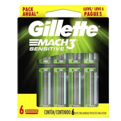 Gillette Mach3 Sensitive Carga Para Aparelho de Barbear Com 6 uni