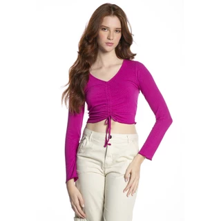 Blusa Feminina Decote v Polo Wear Rosa Escuro