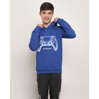 Blusão Moletom Juvenil Playstation Com Capuz Azul