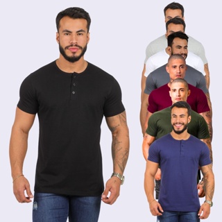 Camisetas Henley Masculina Gola Portuguesa 3 Botões 100% Algodão Varias Cores
