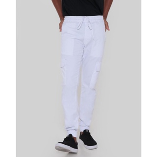Calça Sarja Masculina Jogger Cargo Branca