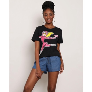 Camiseta Feminina Manga Curta Warner Estampa Penelope Charmosa Preta