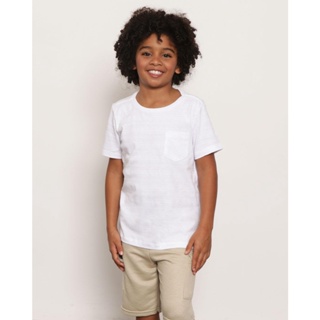 Camiseta Infantil Manga Curta Texturizada Bolso Único Frontal Branca