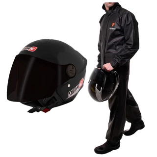 Capacete Moto Pro Tork Aberto New Liberty 3 Preto Brilhante Viseira Fumê + Capa de Chuva Pioneira