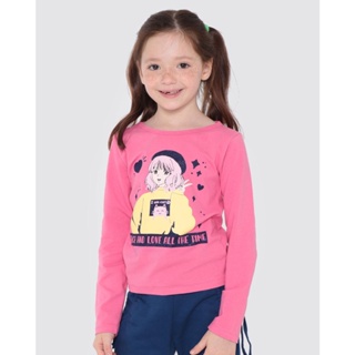Blusa Infantil Manga Longa Anime Peace Love Rosa Médio