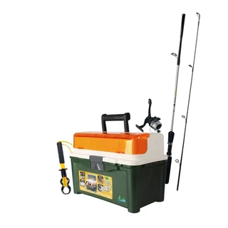 Kit de Pesca com Vara 1.5m + Molinete 142 + Maleta Verde para Pesca com Compartimentos Ajustáveis + Alicate com Balança