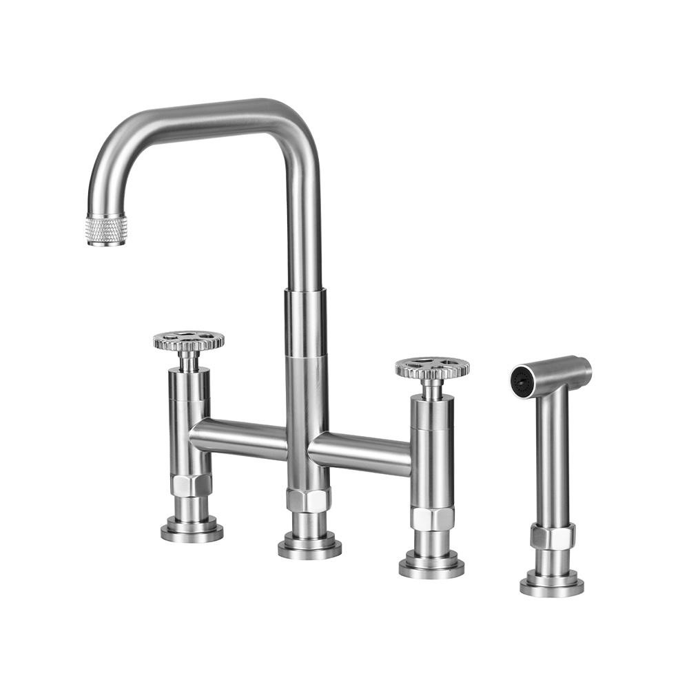 Torneira Para Cozinha Gourmet Misturador Extensível Duplo Comando Aço Inox 304 Jutaí Pingoo - Prata Escovado