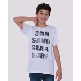 Camiseta Juvenil Estampa Surf Manga Botonê Branca