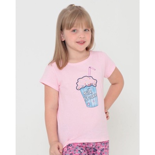 Blusa Infantil Estampa Milk Shake Rosa Claro
