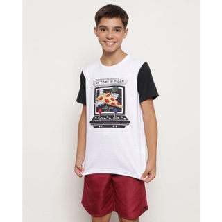Camiseta Juvenil Manga Curta Game Pizza Branca