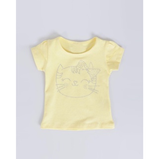 Blusa Bebê Estampa Strass Gatinha Amarela