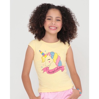 Blusa Infantil Estampa Unicórnio Amarelo Claro