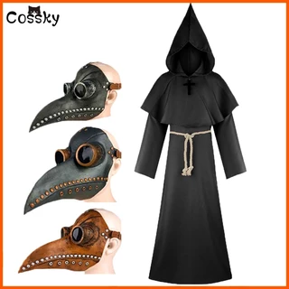 Máscara Do Médico Da Peste Cosplay Traje De Feiticeiro De Capuz Longo Manto Preto Halloween Adulto Para Homens Mulheres