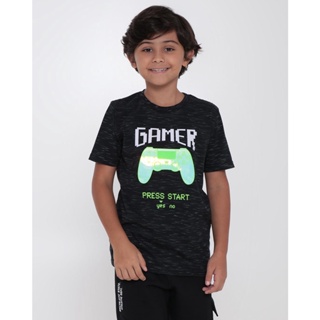 Camiseta Infantil Flamê Gamer Holográfica Preta