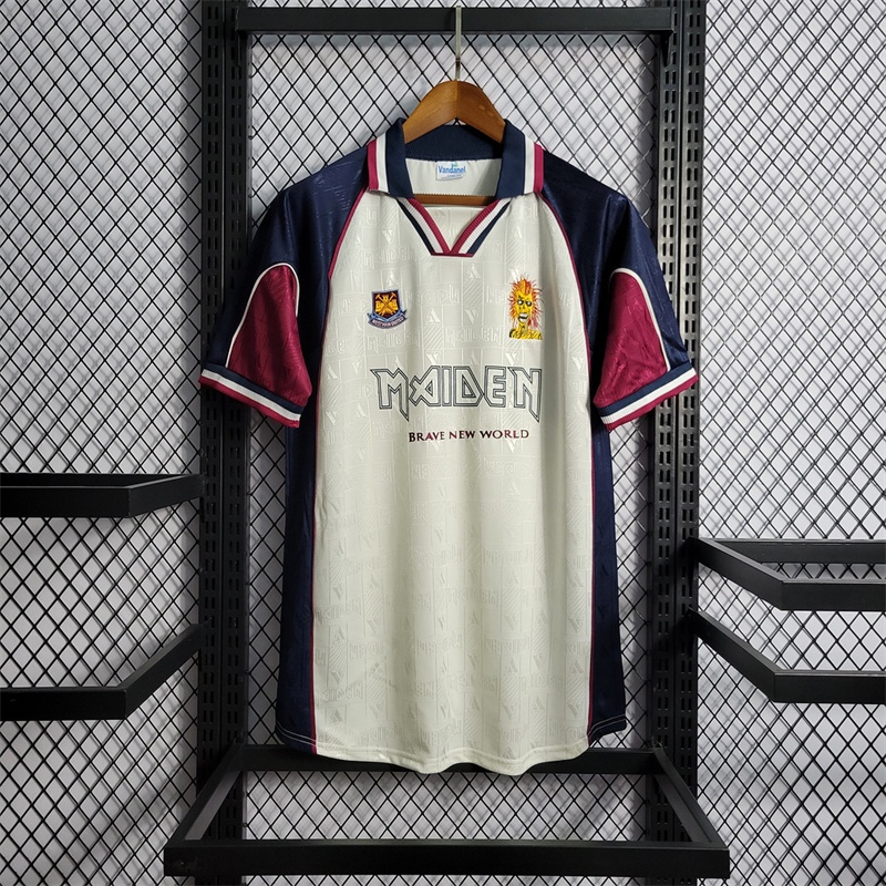 19999 West Ham United Football Shirt W-H Iron Maiden Away Classic Retro Edition S-XXL Camisa De Manga Curta Branca