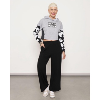 Calça Feminina Moletinho Com Bolso Wide Leg Preta