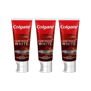 Kit C/ 3 Cremes Dental Colgate Luminous White Carvão Ativado 70g em Oferta na Shopee