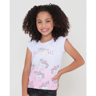 Blusa Infantil Estampa Unicórnios Branca