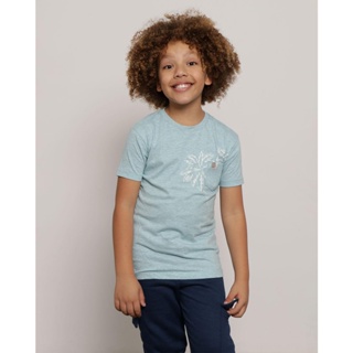 Camiseta Infantil Tropical Bolso Frontal Mescla Azul