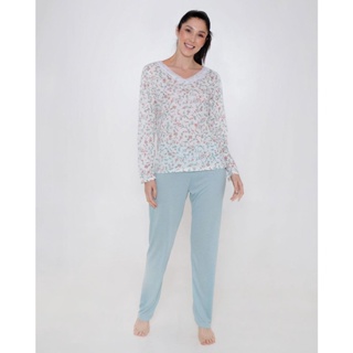 Pijama Feminino Longo Off White Floral