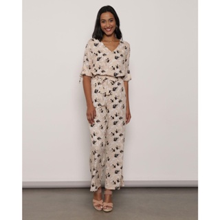 Calça Viscose Feminina Reta Estampada Bege