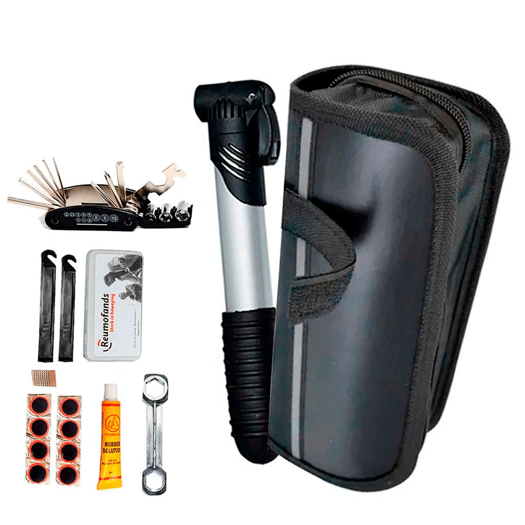 Kit Bolsa de Ferramentas Bicicleta Bike Ciclismo Speed Mtb Com Jogo De Chaves Canivete + Bomba De Ar