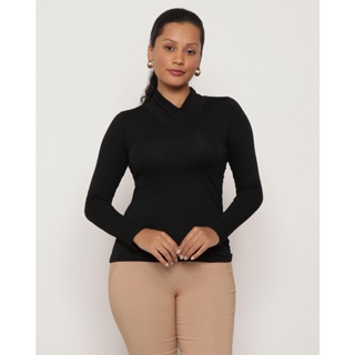 Blusa Feminina Gola Alta V Preta