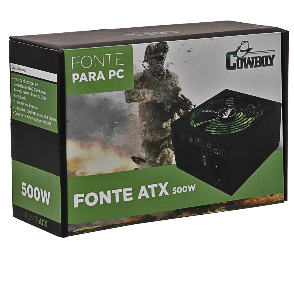 Fonte Atx Potencia Real Para PC 500W Cowboy Silenciosa 20+4p Knup KP-534