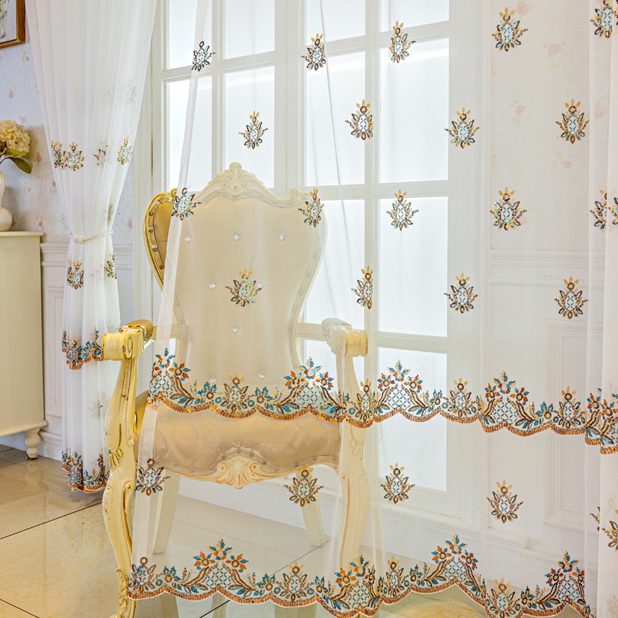 Cortinas De Luxo Bordadas Com Contas Para Sala De Estar Coloridas Voile ...