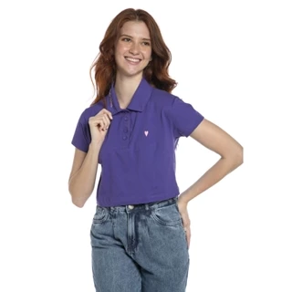 Polo Curta Feminina Meia Malha Lisa Polo Wear Roxo Escuro