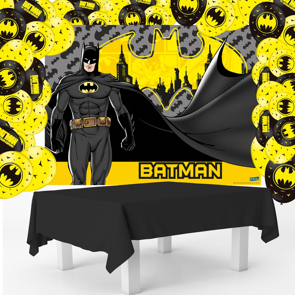 Kit festa Batman Decoração Toalha Preta G + 25 balões n9+ Painel 1,40m