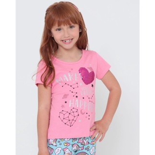 Blusa Infantil Estampa Paetês Refletidos Rosa