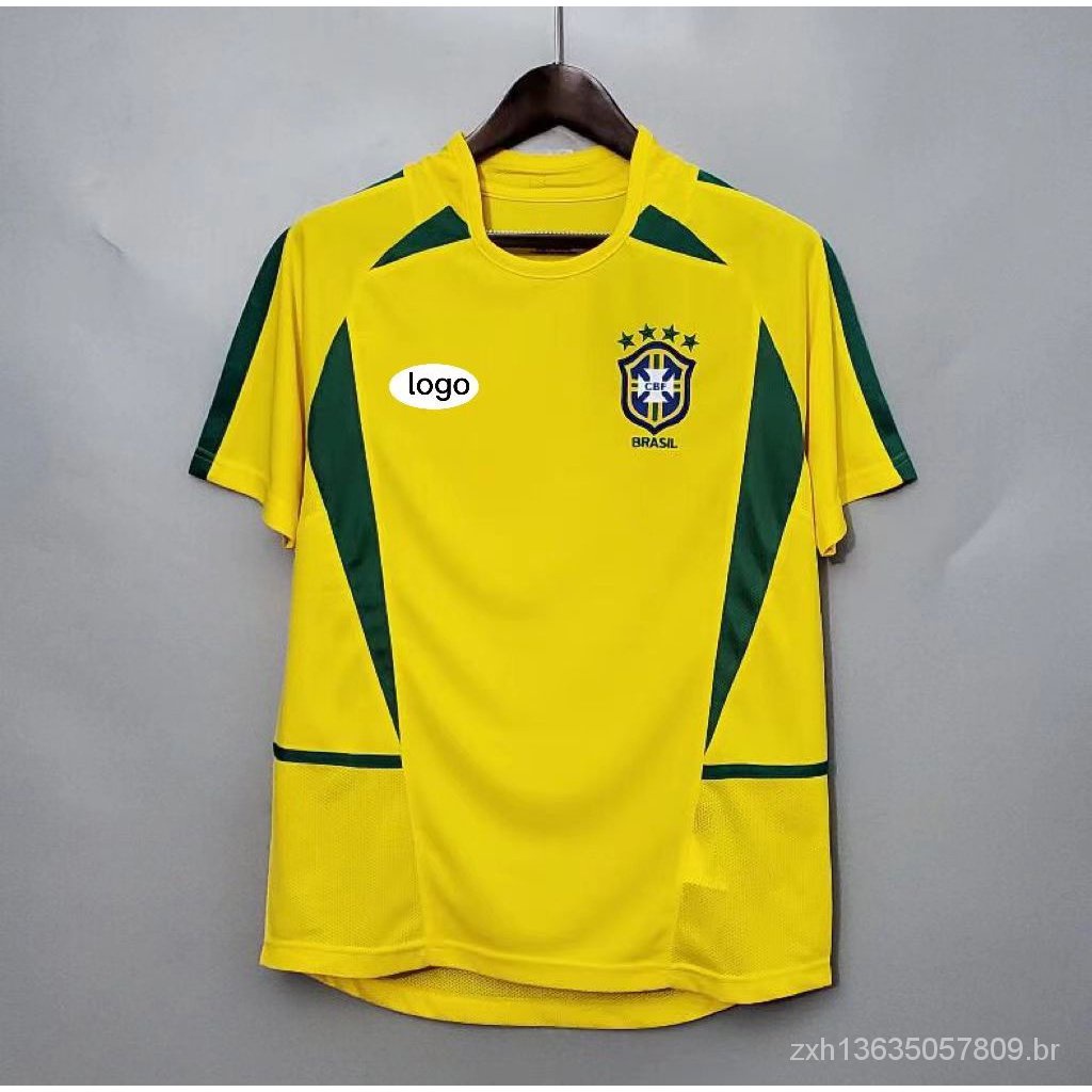 2002 Retro Brasil Home Jersey Uniforme Camisa De Futebol Tailandês Versão Alta Qualidade 1:1