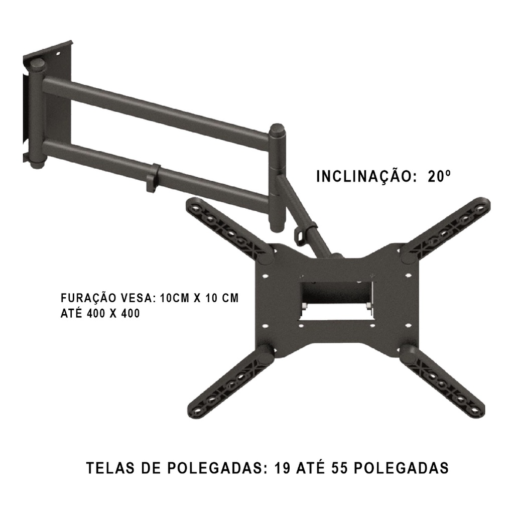 SUPORTE FIXO DE PAREDE MONITOR/TV COM MOVIMENTOS TRIARTICULADO E COM ...