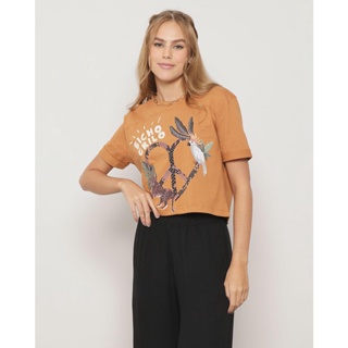 Blusa Feminina Cropped Com Bordado Bege