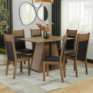 Conjunto Sala de Jantar Mesa Tampo de Madeira 6 Cadeiras Rustic/Crema/Preto Beverly Madesa em Oferta na Shopee