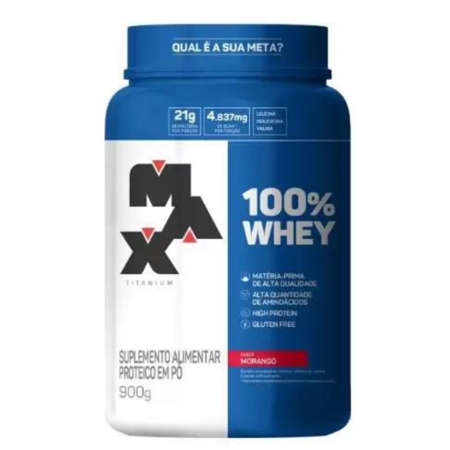 100% Whey Max Titanium Morango, pote 900g